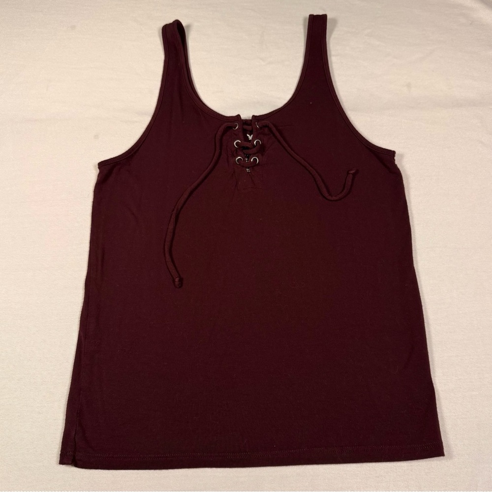American Eagle Outfitters Maroon Lace-Up Tank Top